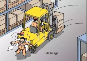 forklift hits pedestrian