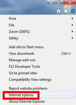 internet explorer options