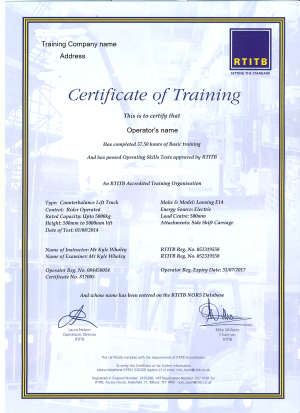 forklift training certificate