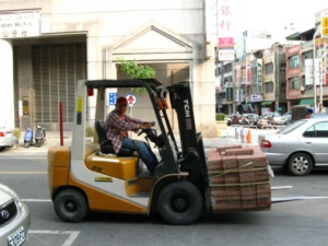 forklifts on the road