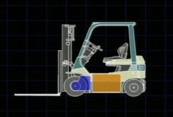 Lowere battery on forklift truck